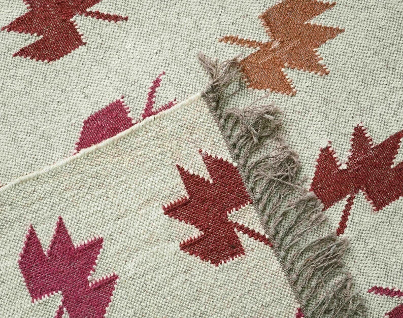 Wool Jute Rug Kilim Traditional Rustic Look Dhurrie Living Room Bedroom Carpet (KLM-66)