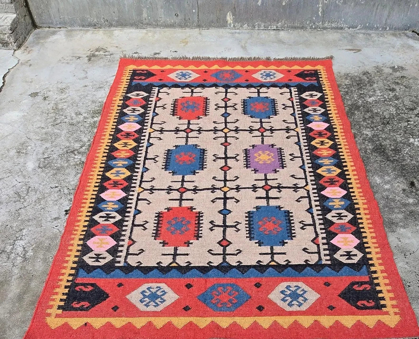 Ripaz Vogue Jute-Teppich, rechteckig, handgeflochten, modernes Design, für Wohnzimmer, Blau und Beige 