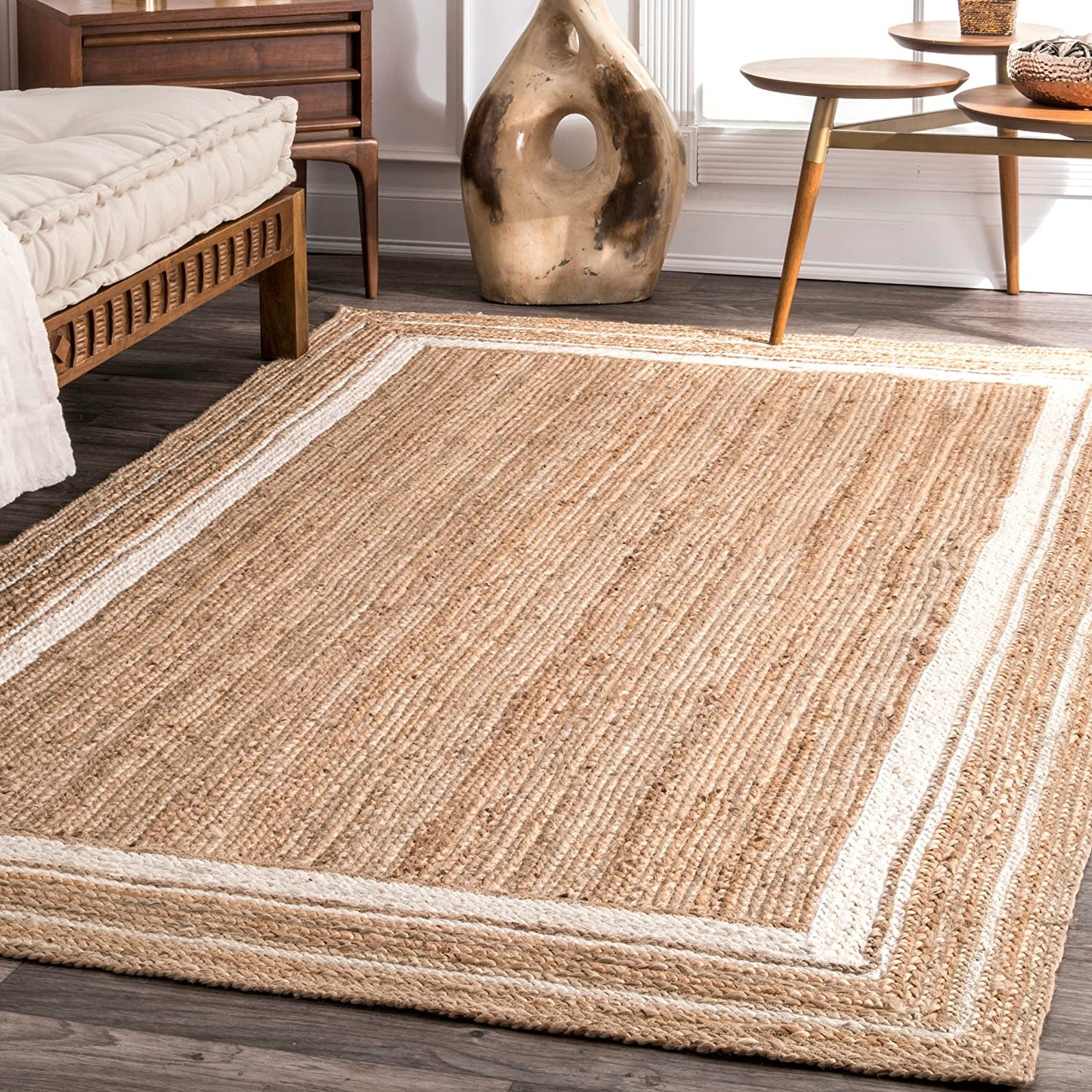 Jute-Teppich, rechteckig, handgeflochten, Bauernhaus-Jute-Teppich für Wohnzimmer, Flur, Schlafzimmer 