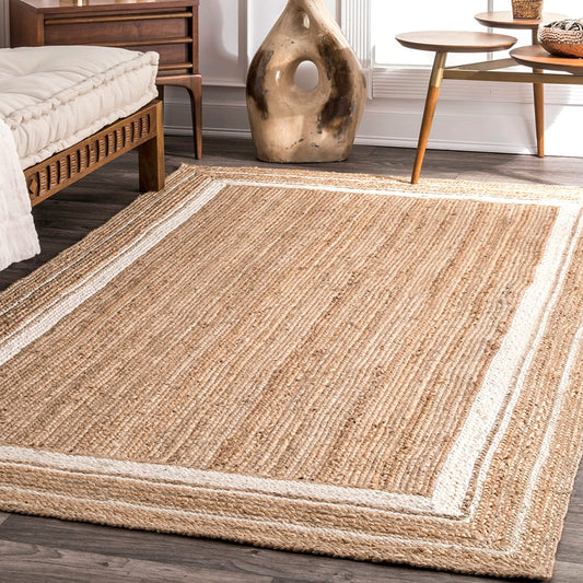 Handwoven Rectangle Jute Rug Eco-Friendly Boho Area Carpet Handmade Natural Boho Home Carpet
