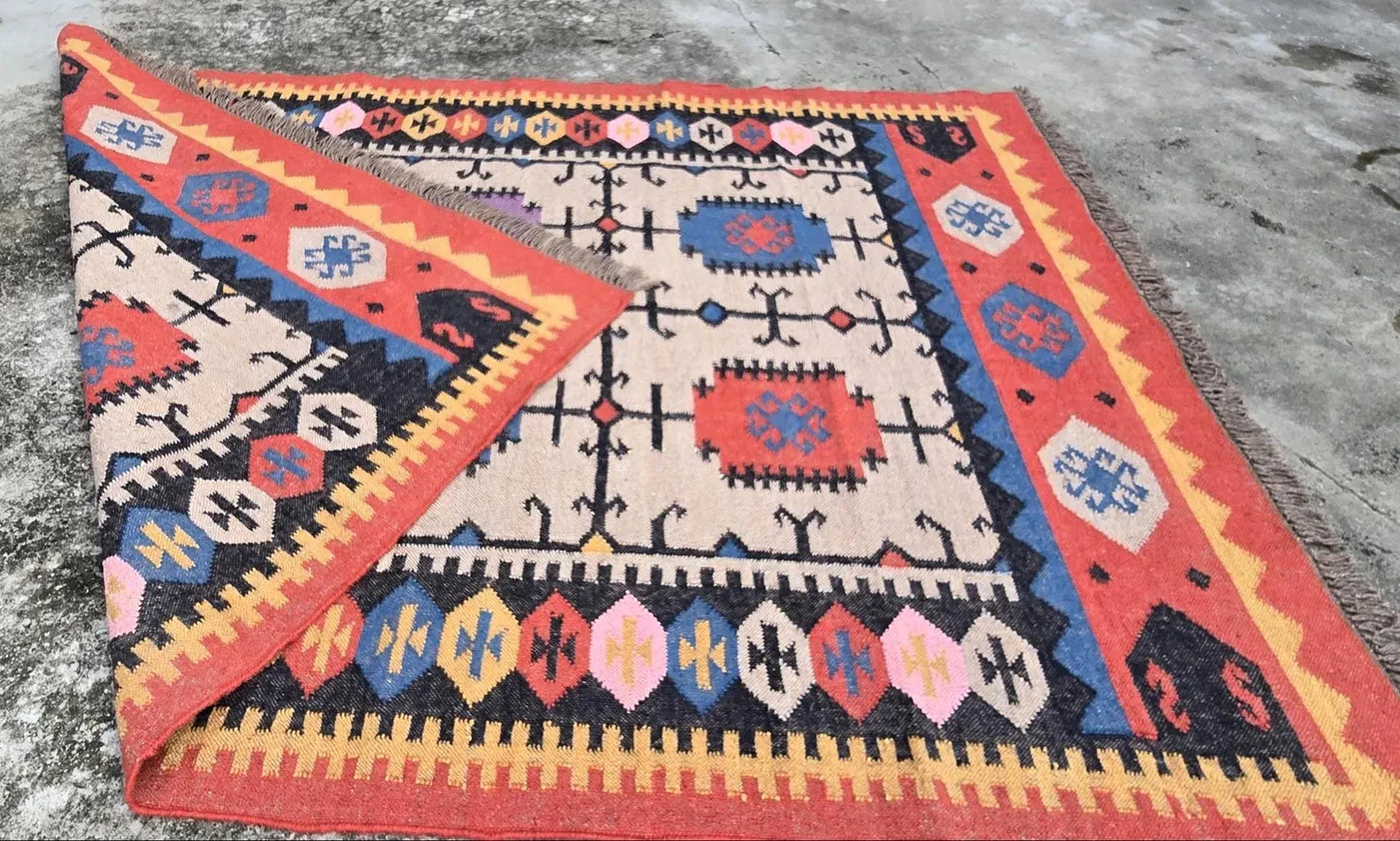 Ripaz Vogue Jute-Teppich, rechteckig, handgeflochten, modernes Design, für Wohnzimmer, Blau und Beige 