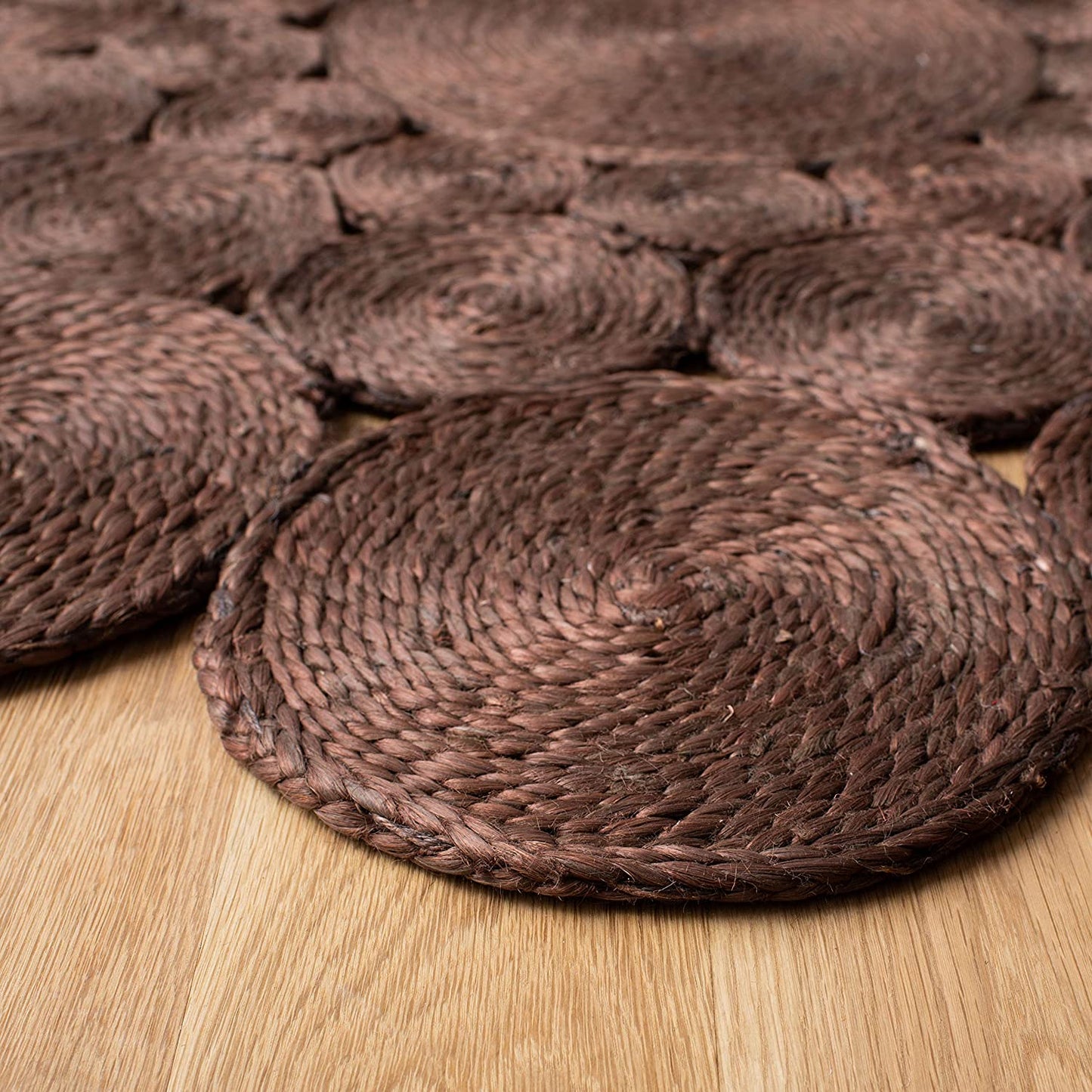 Jute Rug Round Circle Design Braided Jute Area Rug, Brown