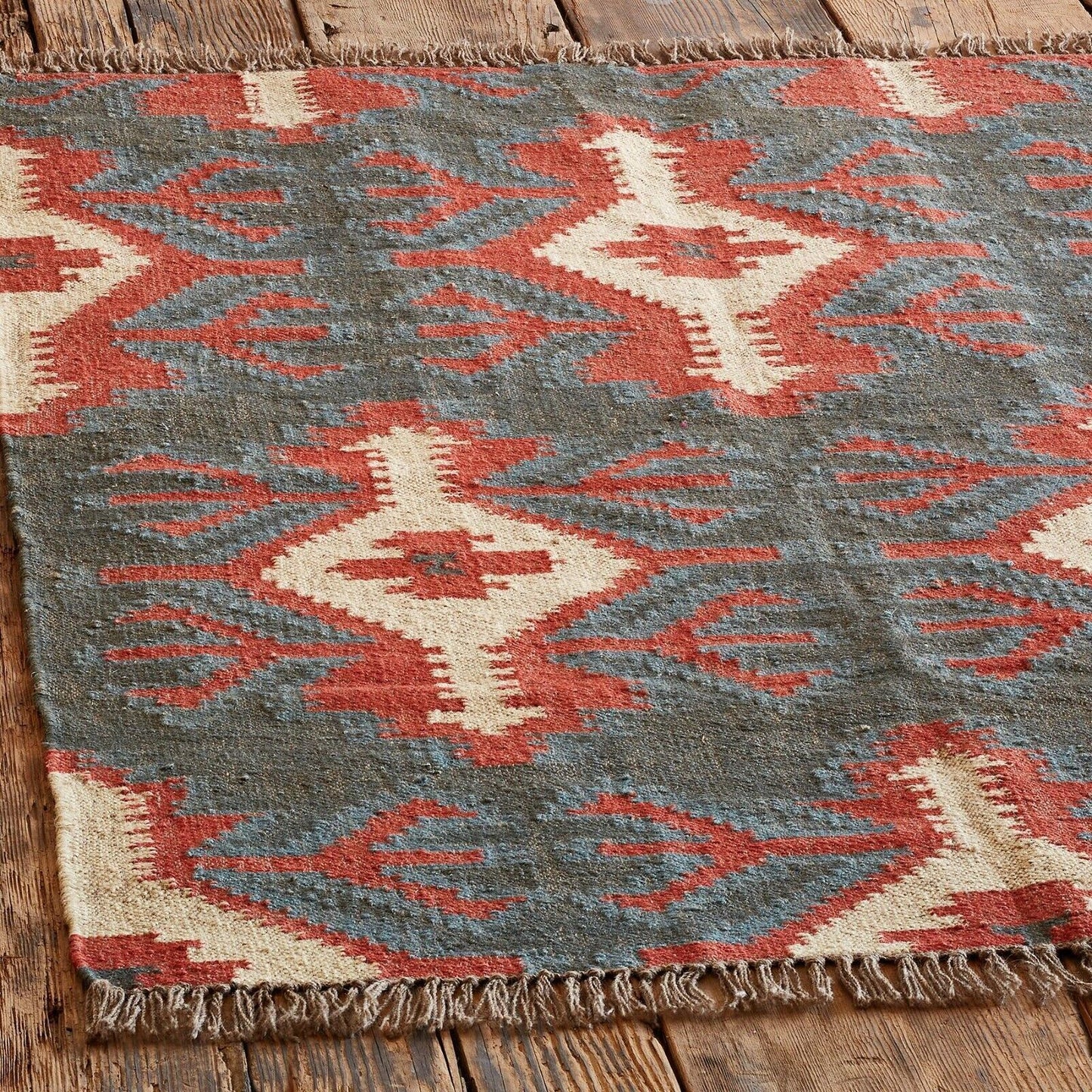 Ripaz Vogue Jute-Teppich, rechteckig, handgeflochten, modernes Design, für Wohnzimmer, Blau und Beige 