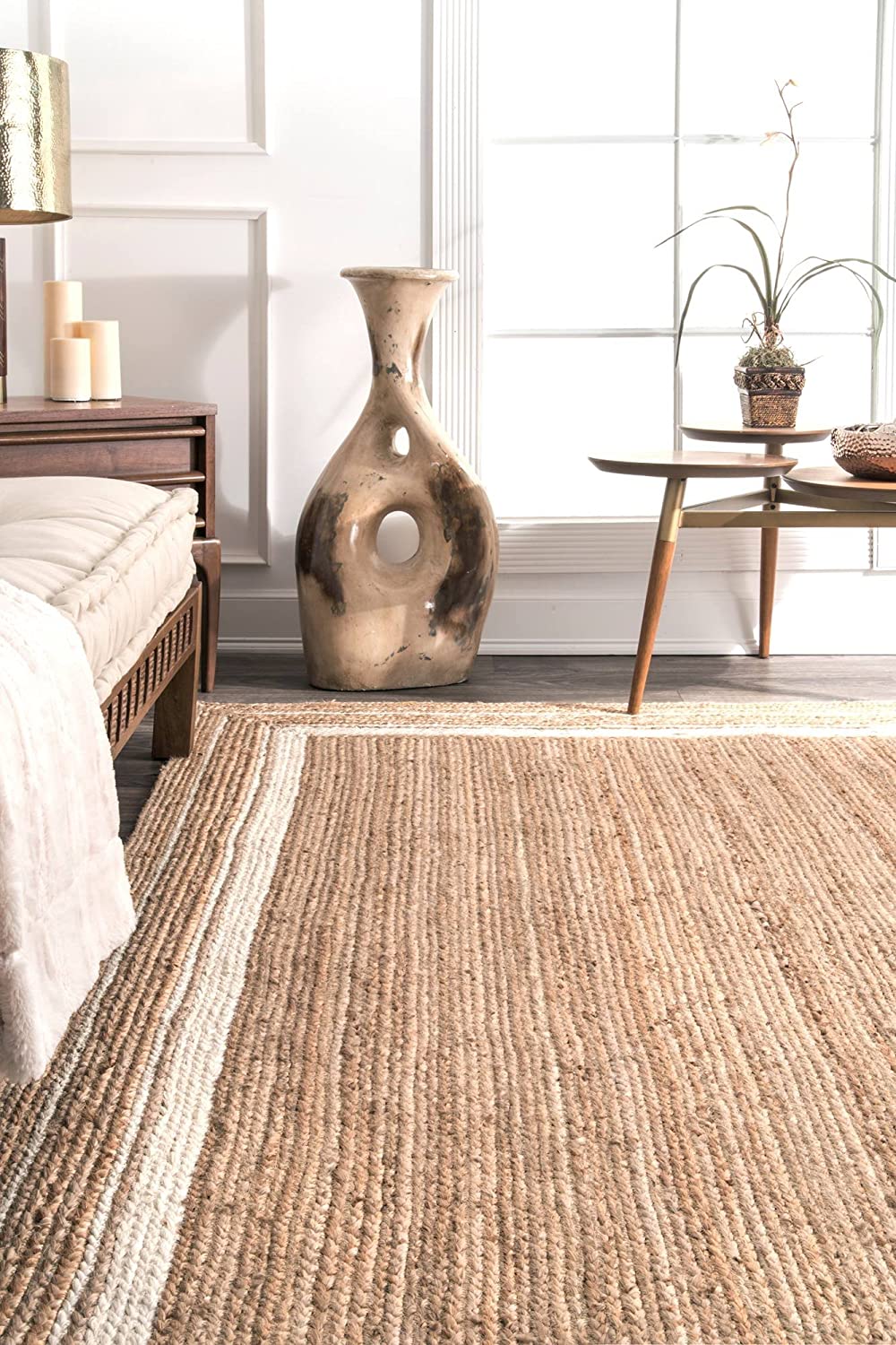 Jute-Teppich, rechteckig, handgeflochten, Bauernhaus-Jute-Teppich für Wohnzimmer, Flur, Schlafzimmer 