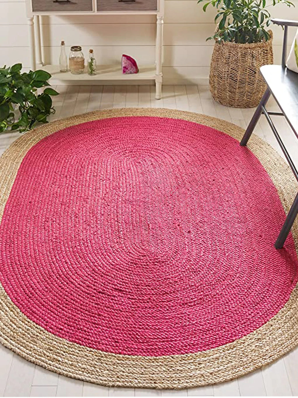 Oval Natural Jute Rug Handmade Rustic Area Mat Boho Area Carpet