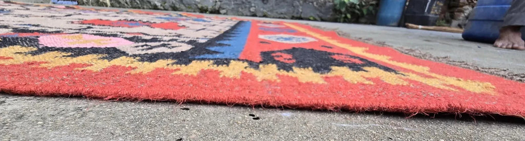 Wool Jute Rug Kilim Traditional Rustic Look Dhurrie Living Room Bedroom Carpet (KLM-13)