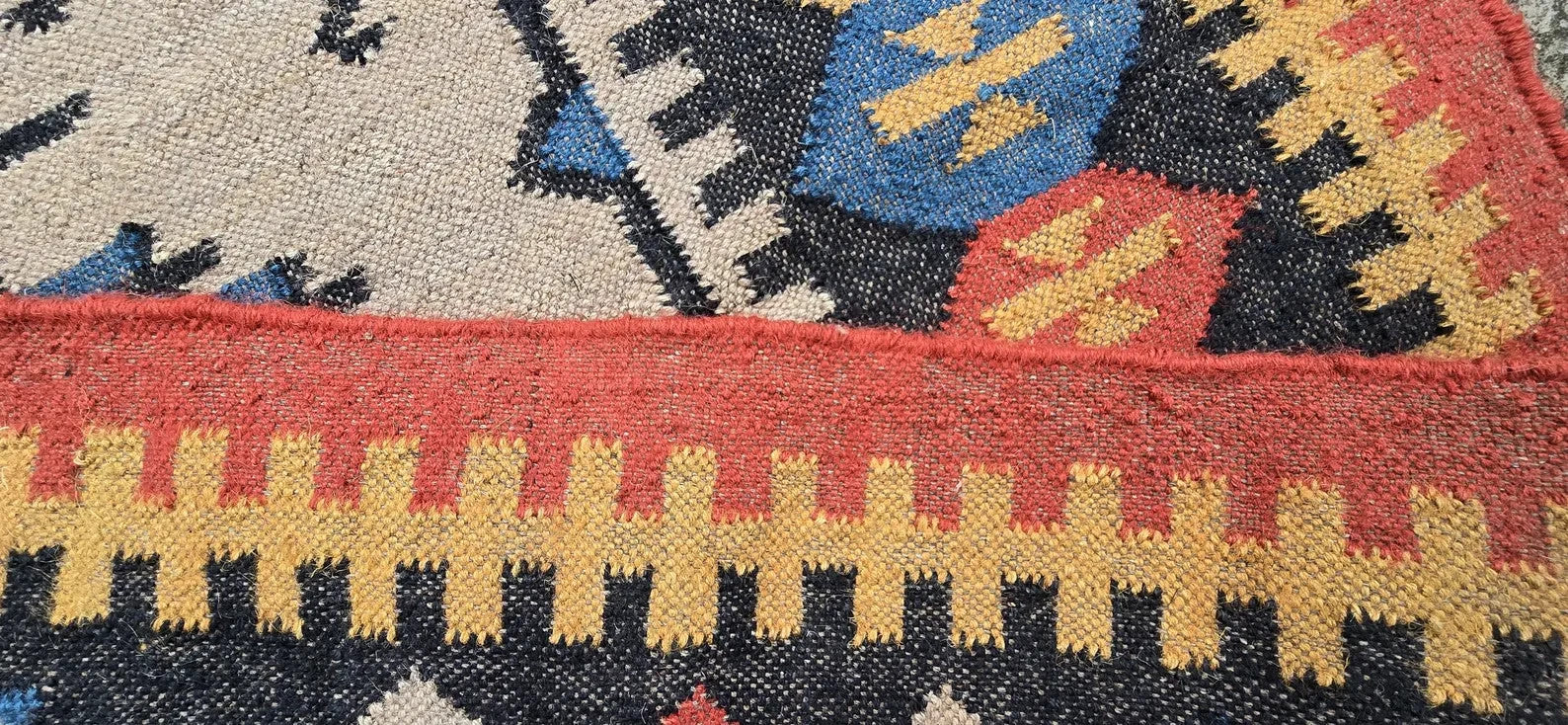 Wool Jute Rug Kilim Traditional Rustic Look Dhurrie Living Room Bedroom Carpet (KLM-13)