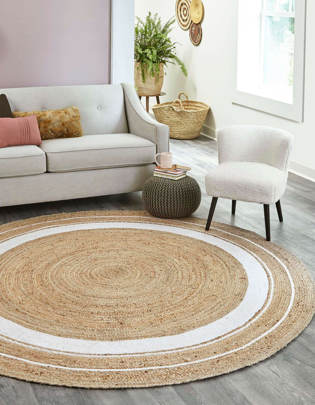 Ripaz Vogue - Natural Round Jute Carpet Handmade Area Rug Farmhouse Rustic Home Floor Decor