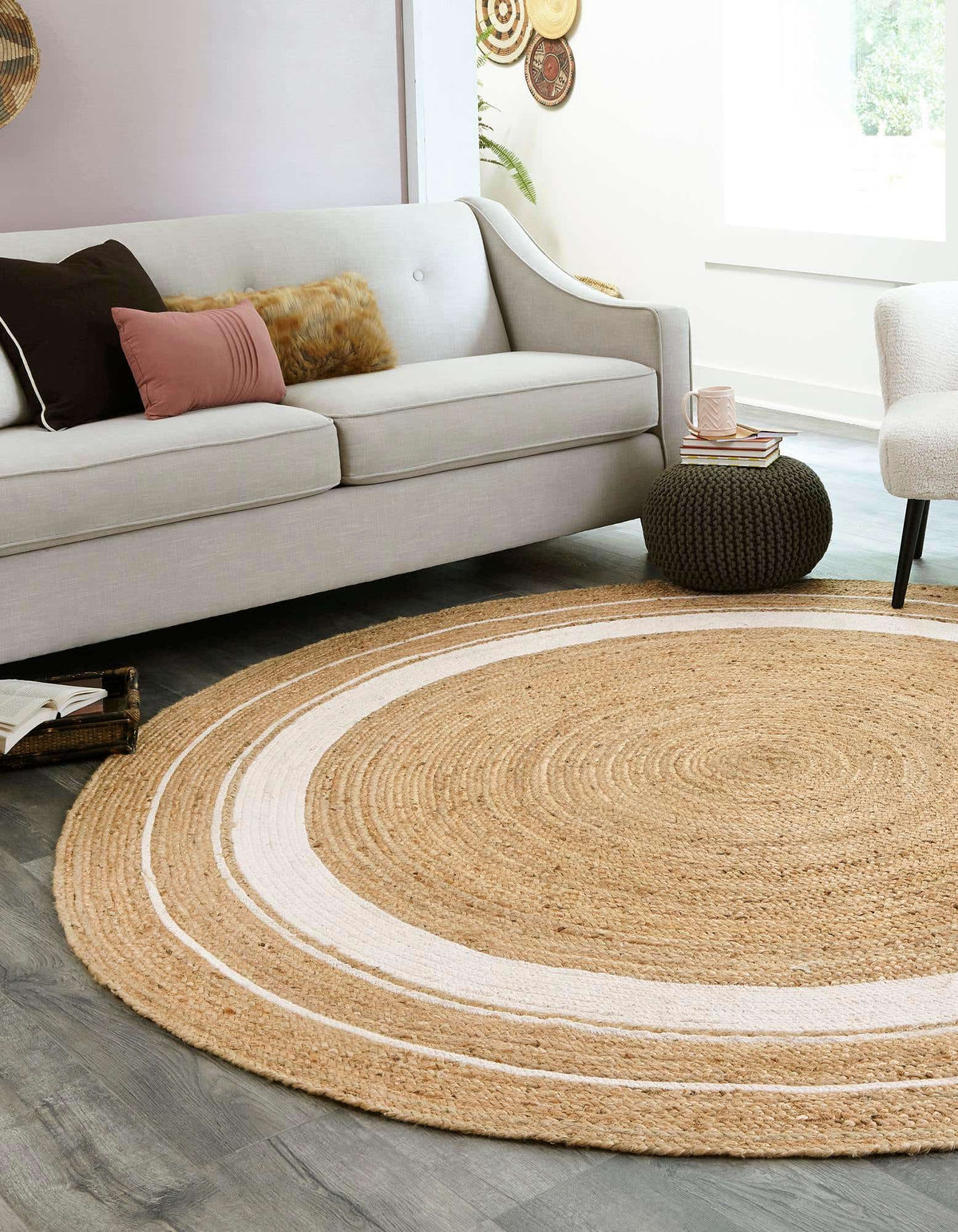 Ripaz Vogue - Natural Round Jute Carpet Handmade Area Rug Farmhouse Rustic Home Floor Decor