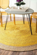 Ripaz Vogue - Tapis rond en jute tressé à la main aspect rustique jaune avec bordure beige 