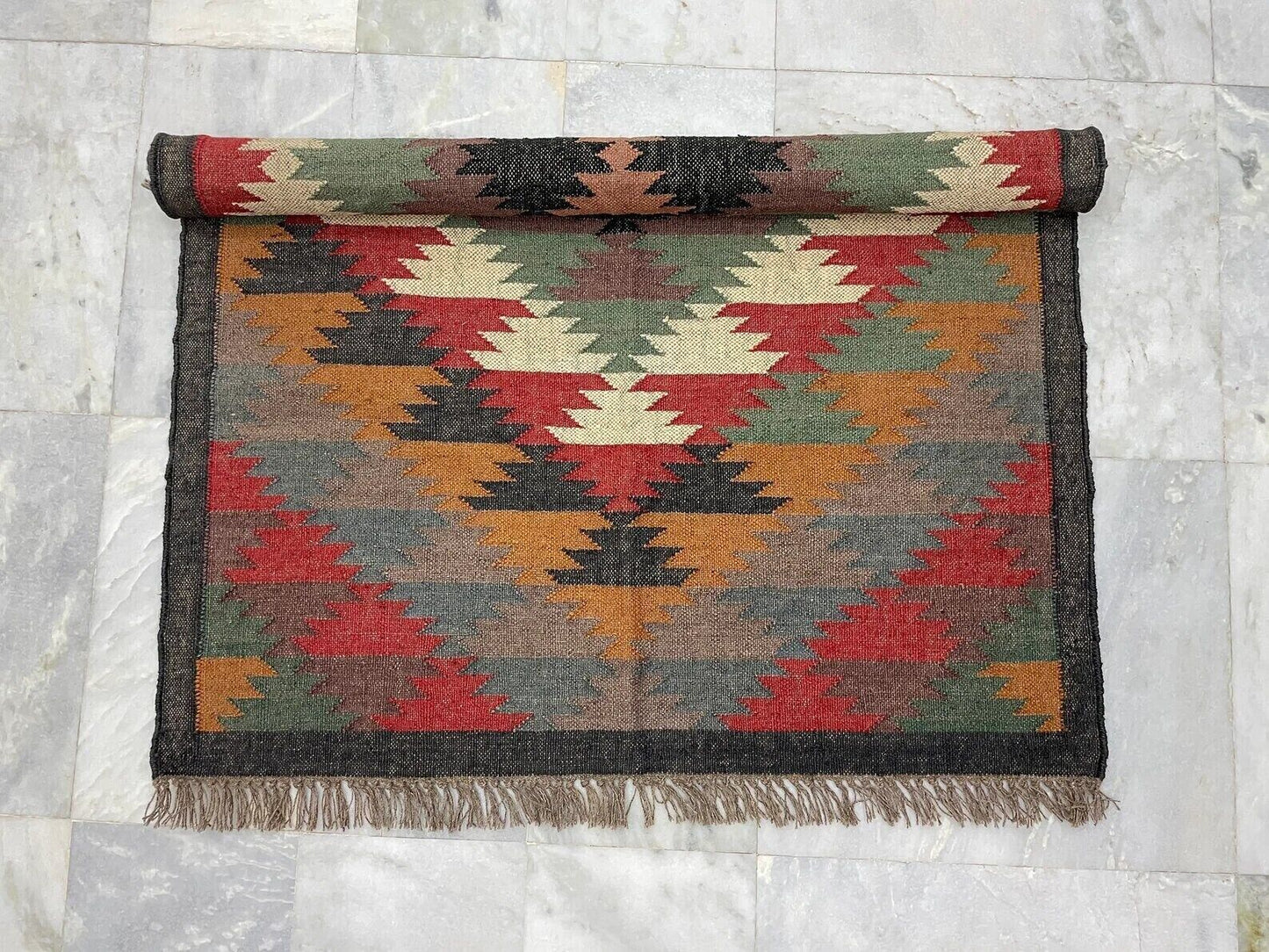 Ripaz Vogue Jute-Teppich, rechteckig, handgeflochten, modernes Design, für Wohnzimmer, Blau und Beige 