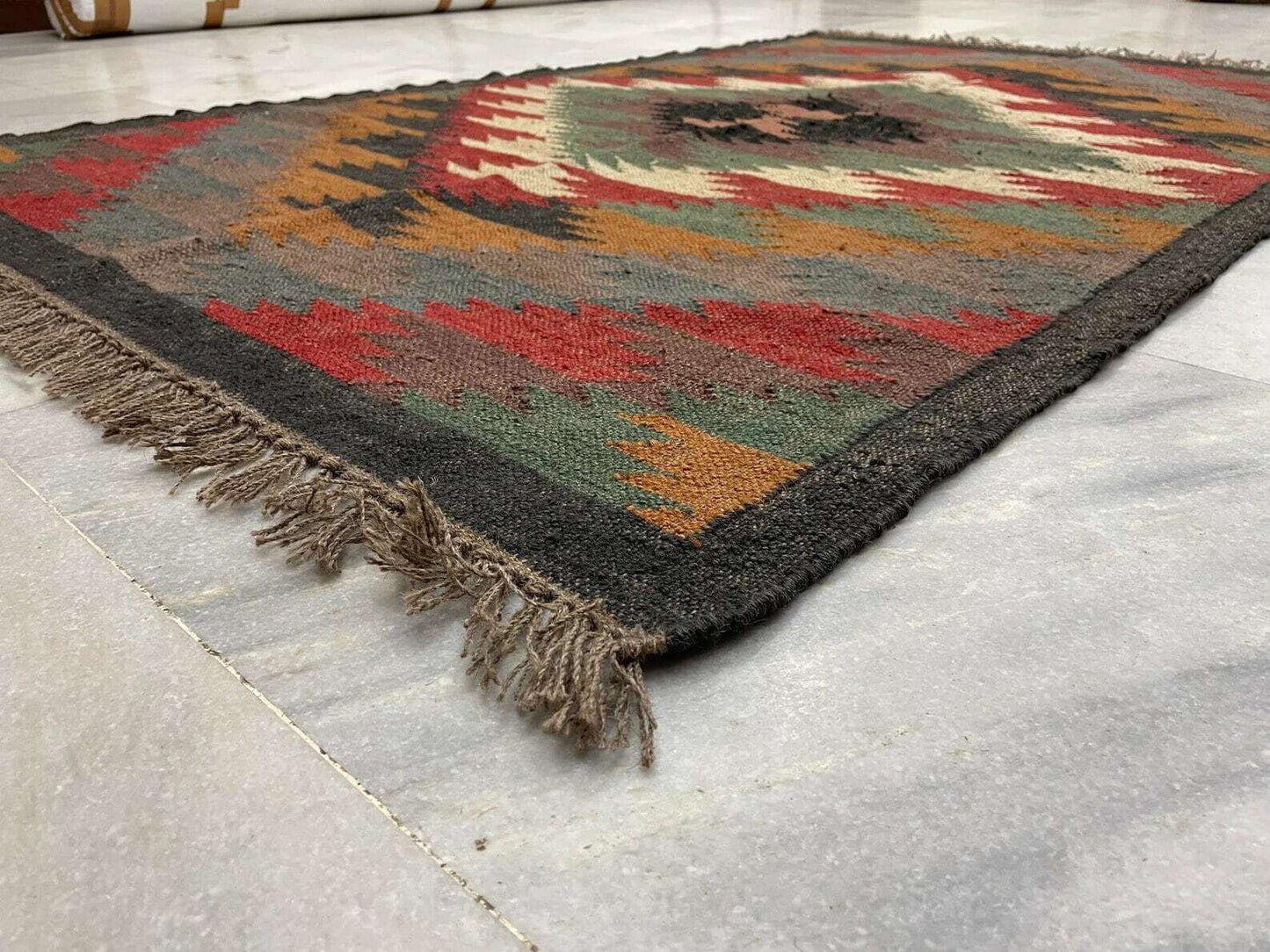 Ripaz Vogue Jute-Teppich, rechteckig, handgeflochten, modernes Design, für Wohnzimmer, Blau und Beige 