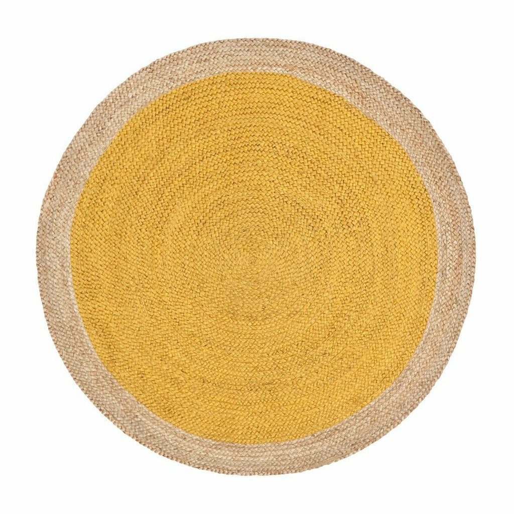 Ripaz Vogue - Tapis rond en jute tressé à la main aspect rustique jaune avec bordure beige 
