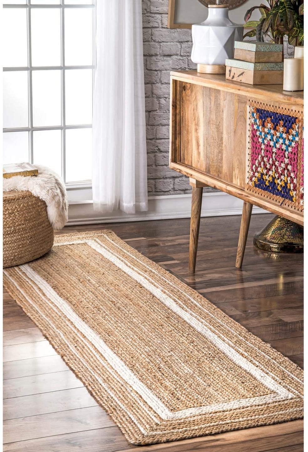 Jute-Teppich, rechteckig, handgeflochten, Bauernhaus-Jute-Teppich für Wohnzimmer, Flur, Schlafzimmer 