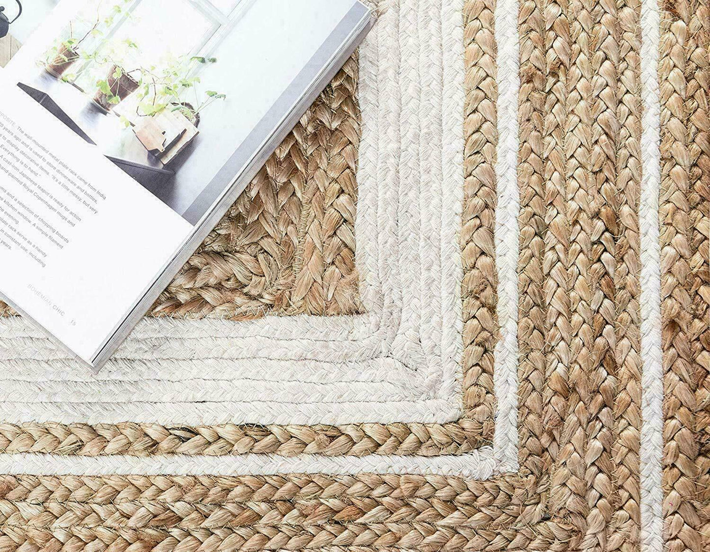 Jute-Teppich, rechteckig, handgeflochten, Bauernhaus-Jute-Teppich für Wohnzimmer, Flur, Schlafzimmer 