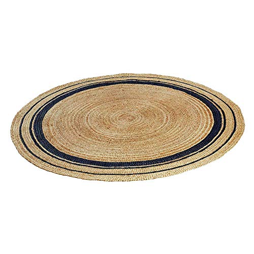 Tapis rond en jute Ripaz naturel avec bordure noire tissé à la main, naturel