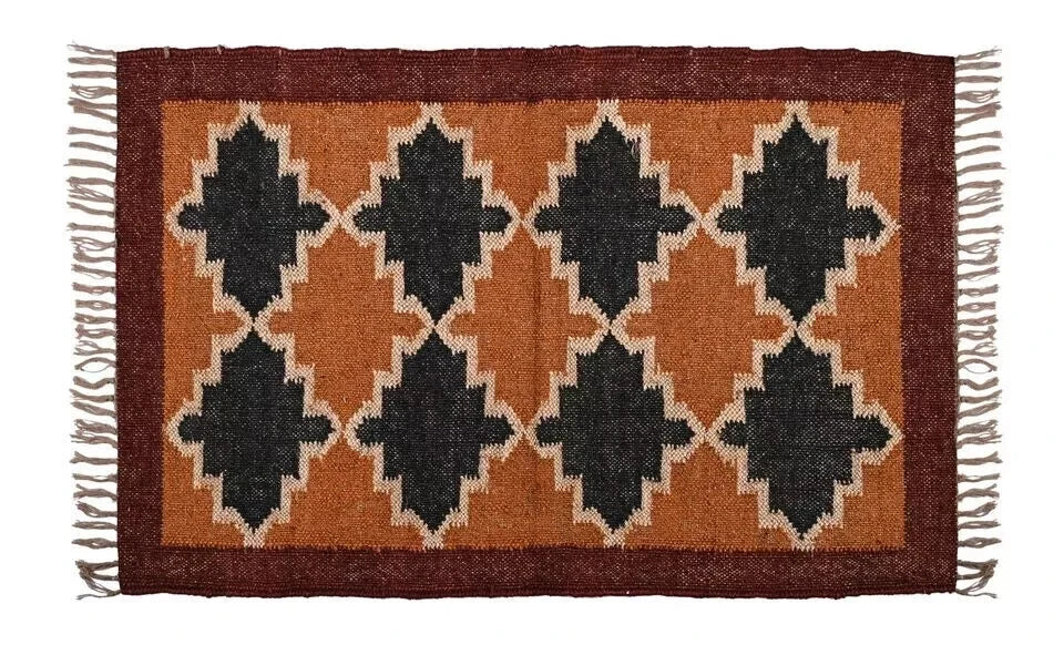 Wool Jute Rug Kilim Traditional Rustic Look Dhurrie Living Room Bedroom Carpet (KLM-79)