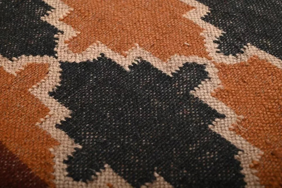 Wool Jute Rug Kilim Traditional Rustic Look Dhurrie Living Room Bedroom Carpet (KLM-79)