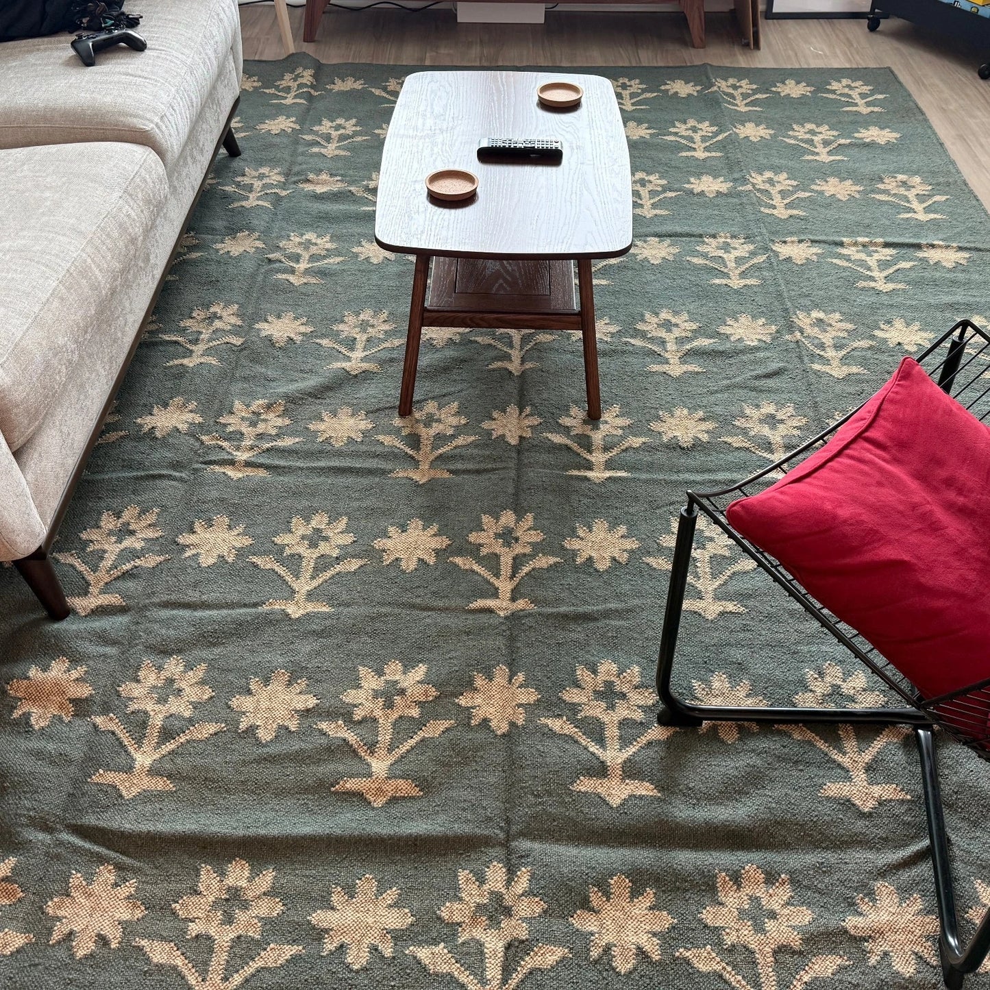 Wool Jute Rug Kilim Traditional Rustic Look Dhurrie Living Room Bedroom Carpet (KLM-80)