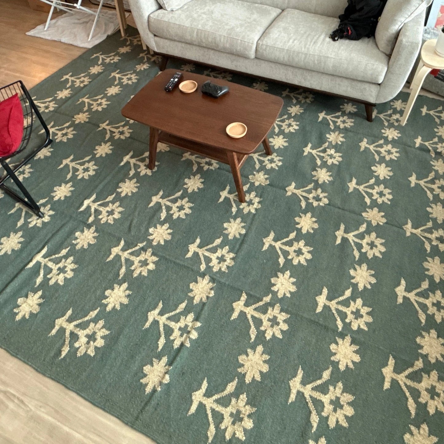 Wool Jute Rug Kilim Traditional Rustic Look Dhurrie Living Room Bedroom Carpet (KLM-80)