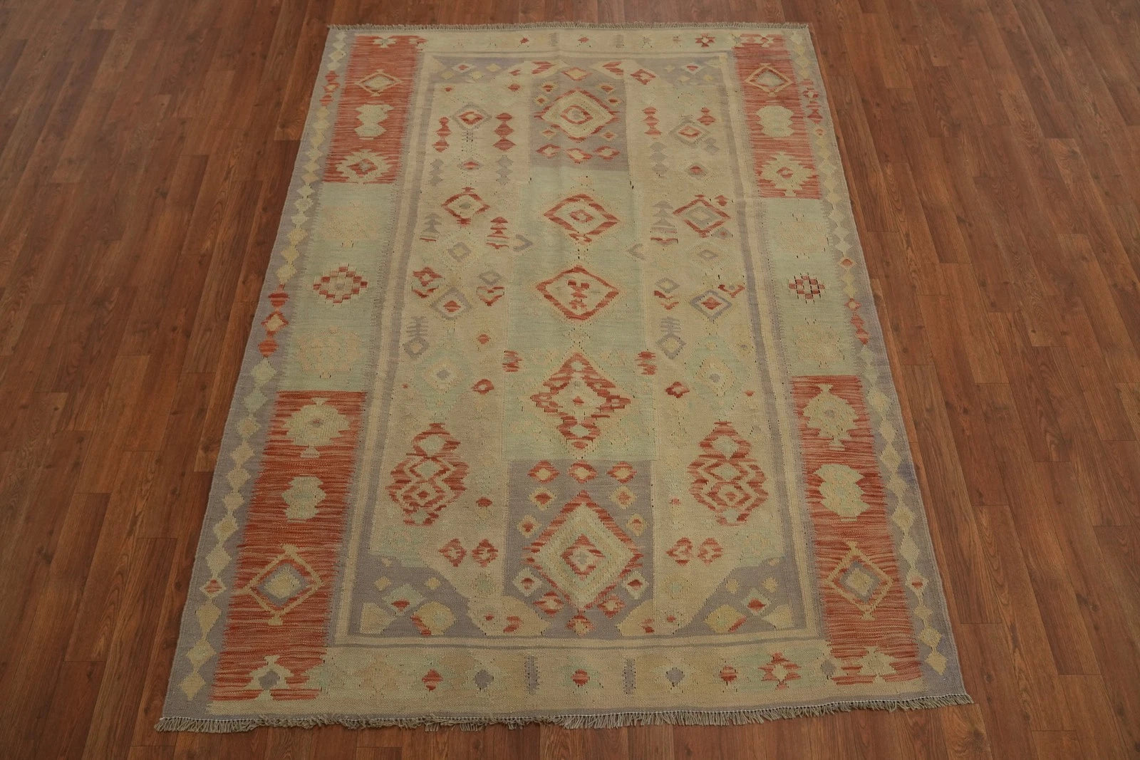 Wool Jute Rug Kilim Traditional Rustic Look Dhurrie Living Room Bedroom Carpet (KLM-75)