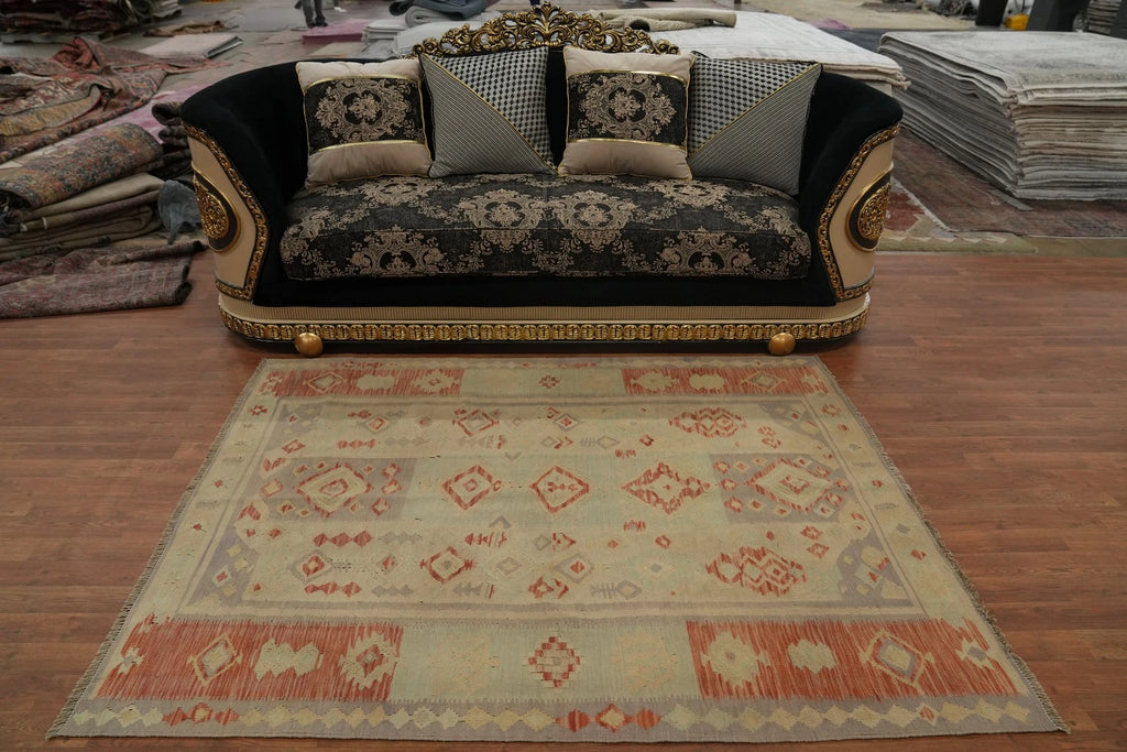 Wool Jute Rug Kilim Traditional Rustic Look Dhurrie Living Room Bedroom Carpet (KLM-75)