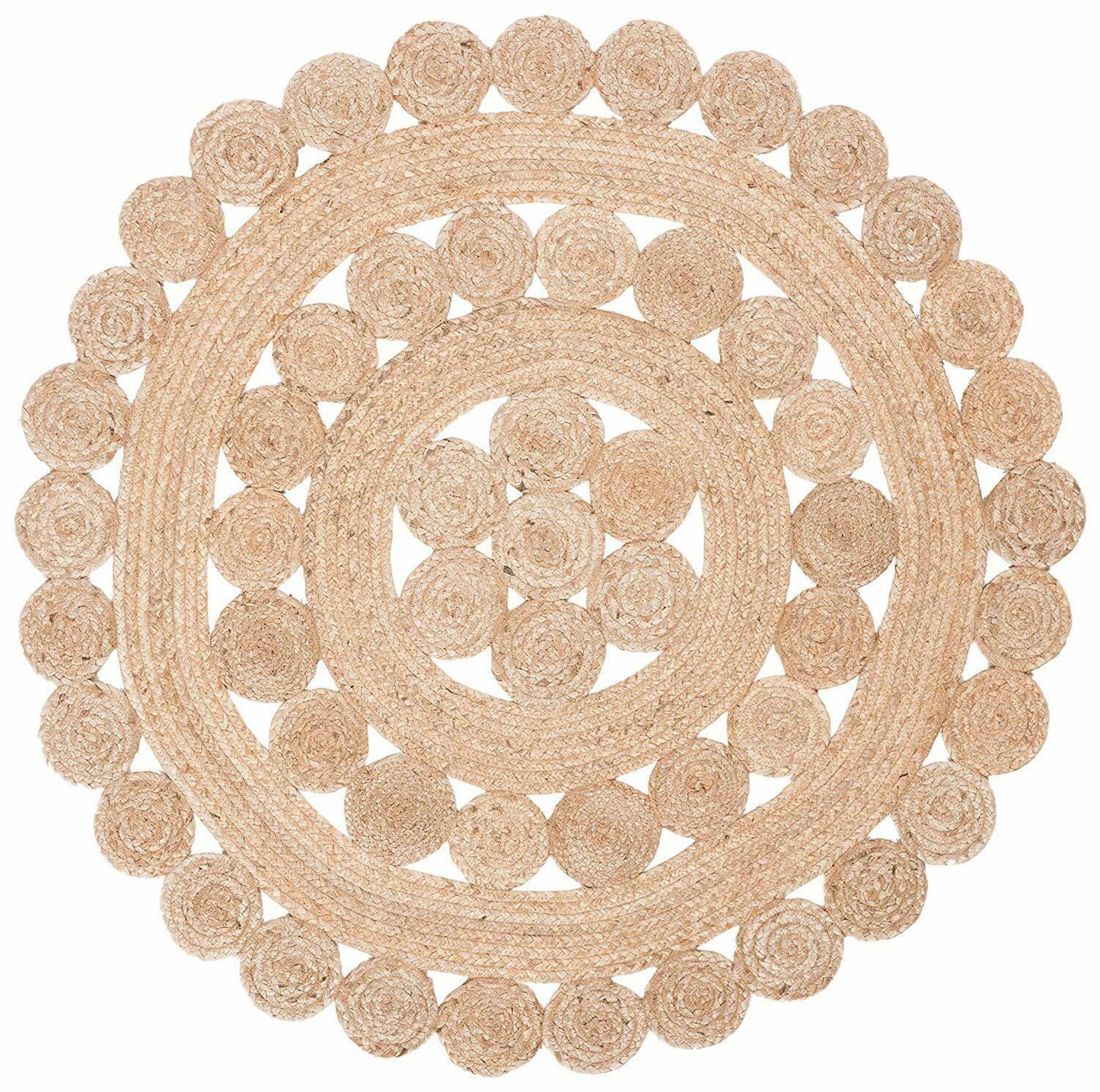 Ripaz Vogue - Runder Teppich aus Jute, handgeflochten, rustikaler Look, gelb mit natürlichem Rand 