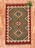 Wool Jute Rug Kilim Traditional Rustic Look Dhurrie Living Room Bedroom Carpet (KLM-16)