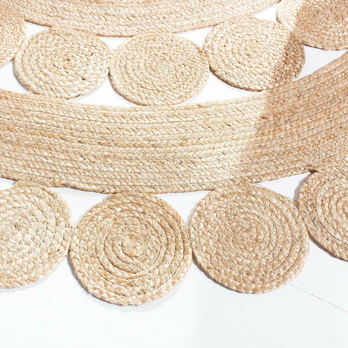 Ripaz Vogue - Runder Teppich aus Jute, handgeflochten, rustikaler Look, gelb mit natürlichem Rand 