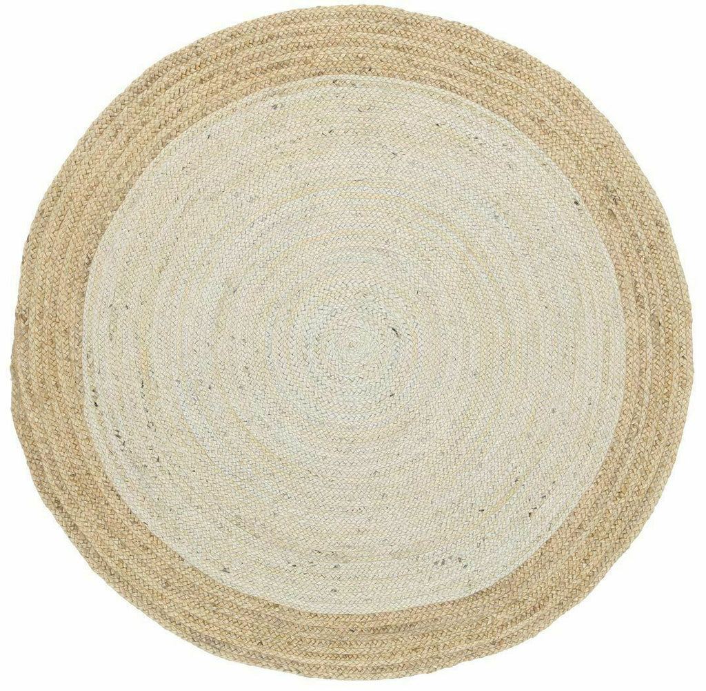 Ripaz Vogue - Tapis rond en jute tressé à la main aspect rustique blanc avec bordure beige 