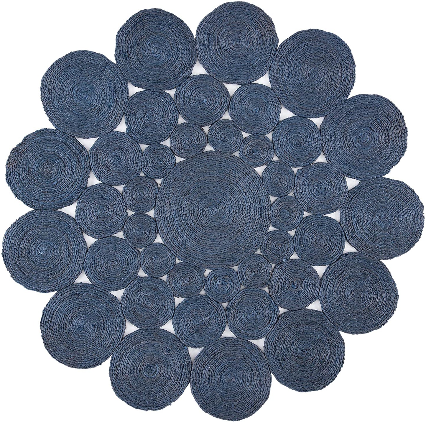Jute Rug Round Circle Design Braided Jute Area Rug, Blue