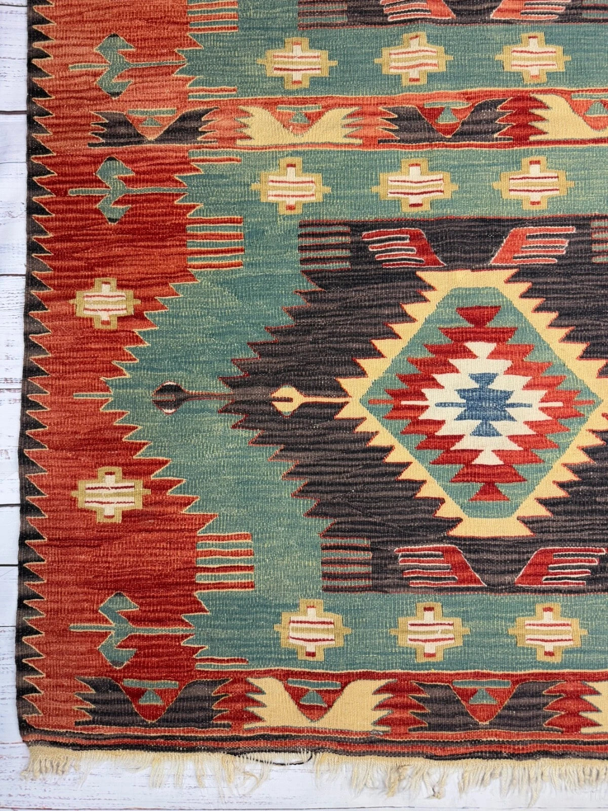 Wool Jute Rug Kilim Traditional Rustic Look Dhurrie Living Room Bedroom Carpet (KLM-74)