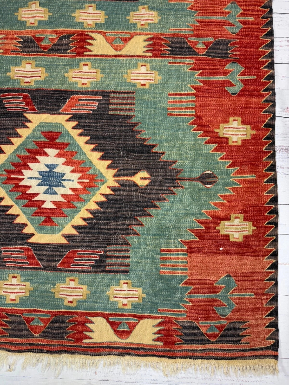 Wool Jute Rug Kilim Traditional Rustic Look Dhurrie Living Room Bedroom Carpet (KLM-74)