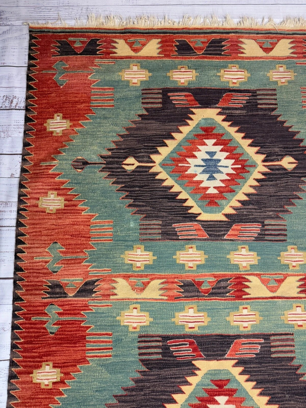 Wool Jute Rug Kilim Traditional Rustic Look Dhurrie Living Room Bedroom Carpet (KLM-74)