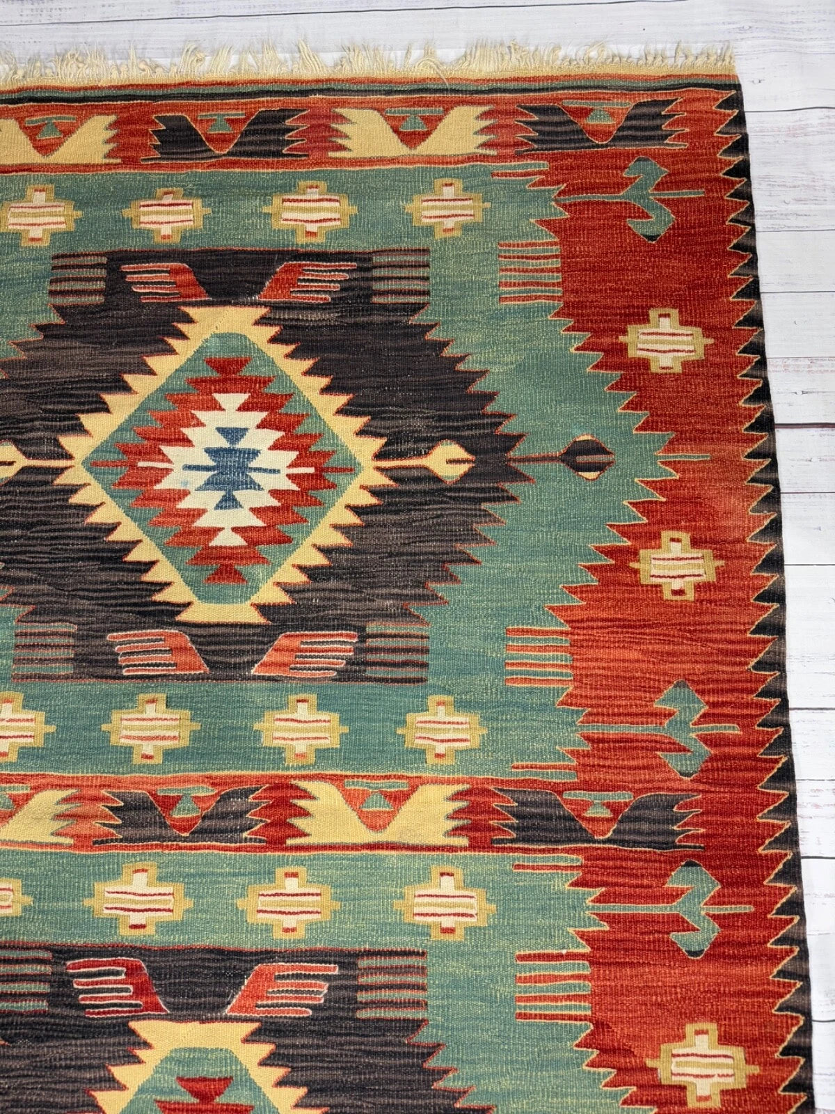 Wool Jute Rug Kilim Traditional Rustic Look Dhurrie Living Room Bedroom Carpet (KLM-74)