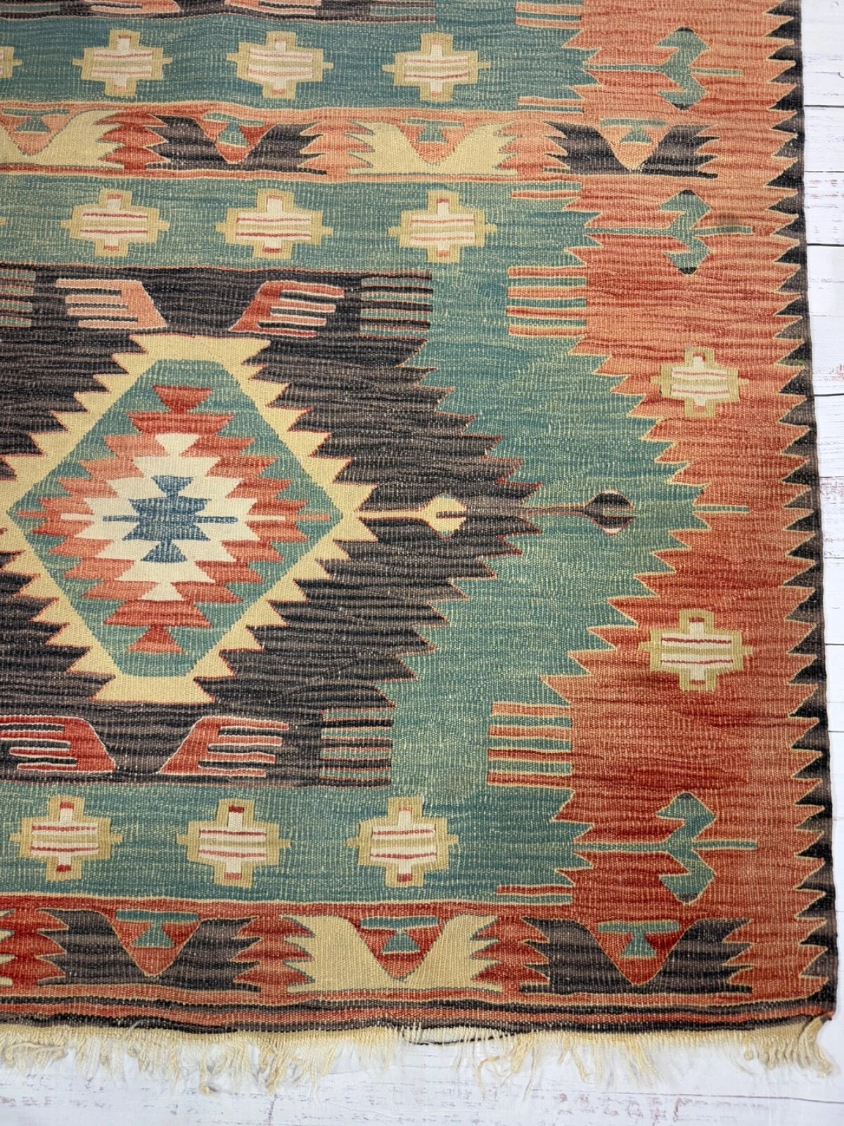 Wool Jute Rug Kilim Traditional Rustic Look Dhurrie Living Room Bedroom Carpet (KLM-74)