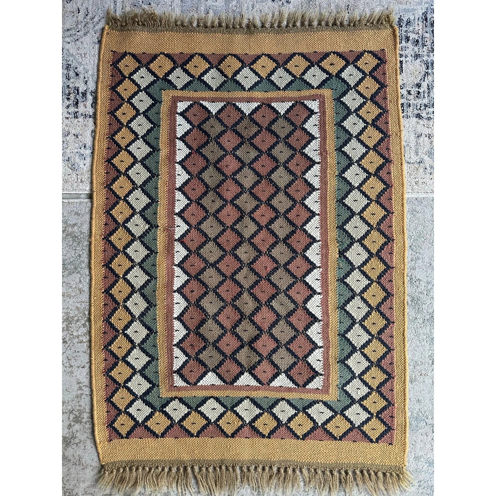 Wool Jute Rug Kilim Traditional Rustic Look Dhurrie Living Room Bedroom Carpet (KLM-73)