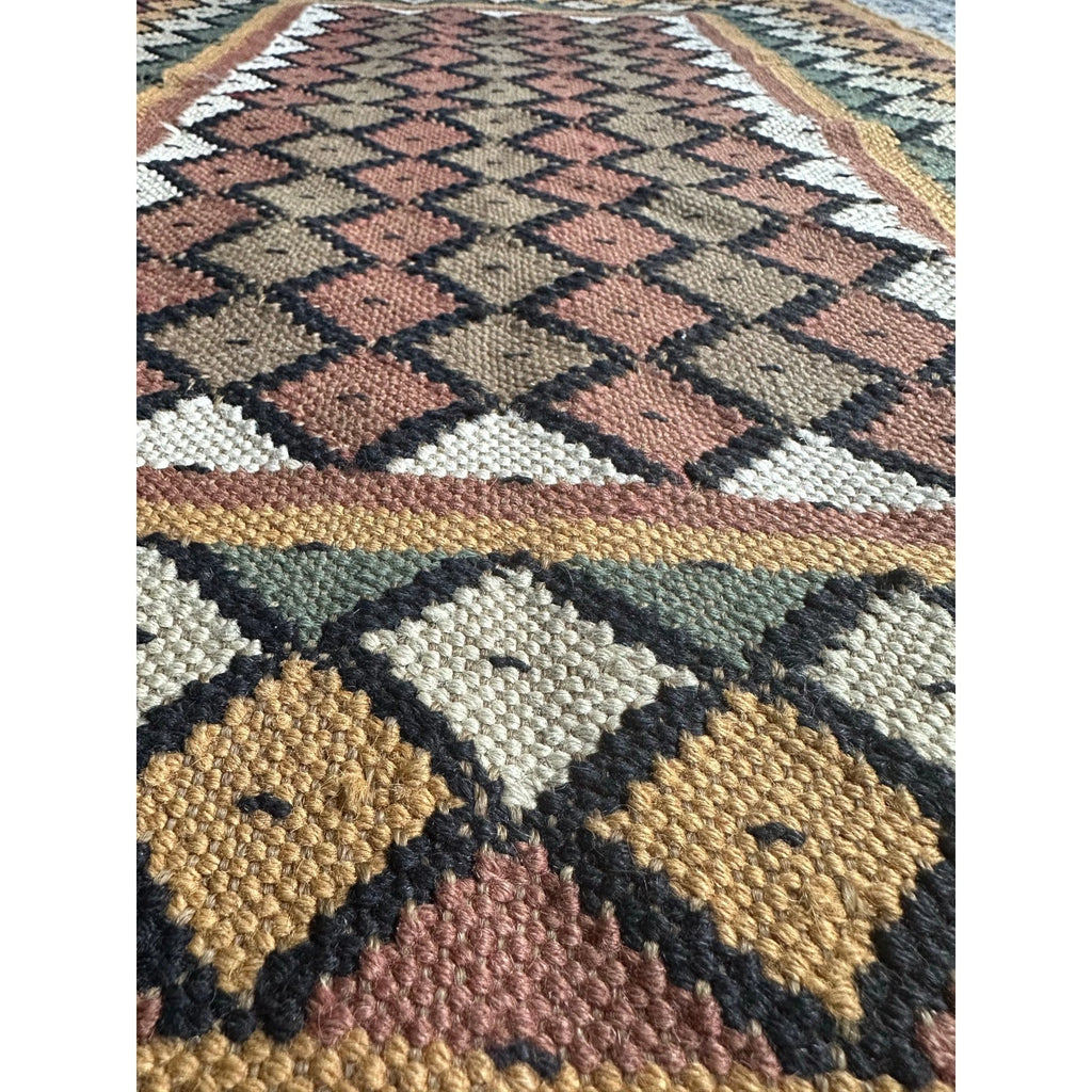 Wool Jute Rug Kilim Traditional Rustic Look Dhurrie Living Room Bedroom Carpet (KLM-73)