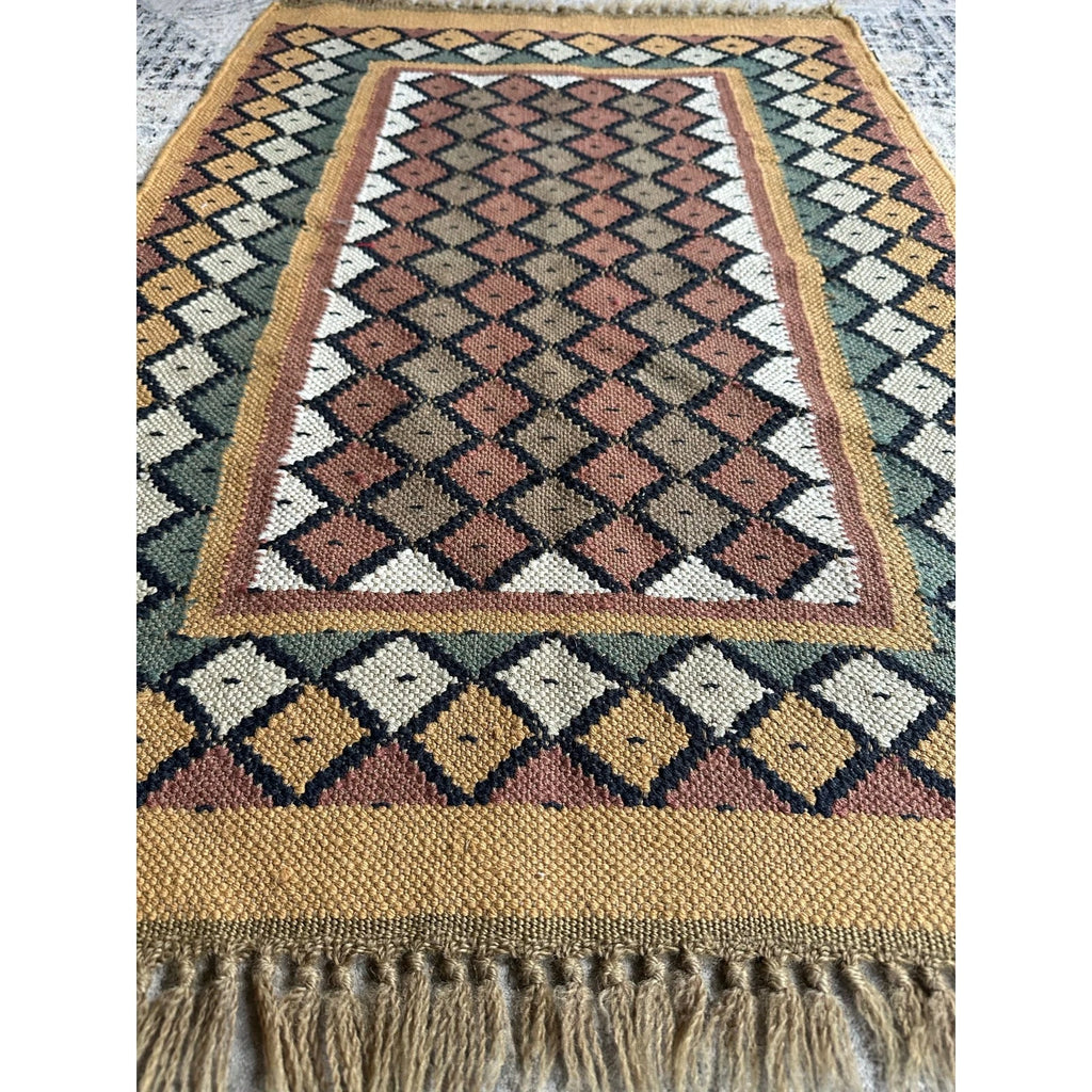 Wool Jute Rug Kilim Traditional Rustic Look Dhurrie Living Room Bedroom Carpet (KLM-73)