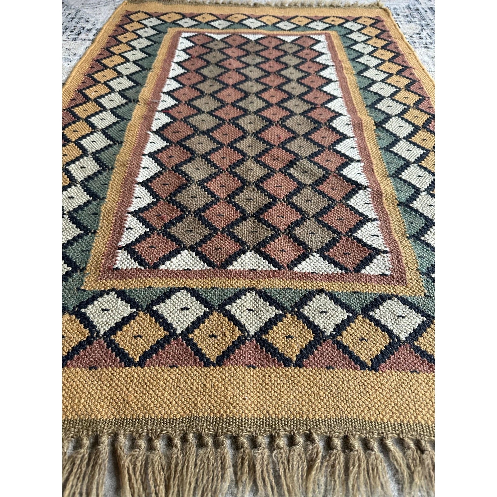 Wool Jute Rug Kilim Traditional Rustic Look Dhurrie Living Room Bedroom Carpet (KLM-73)