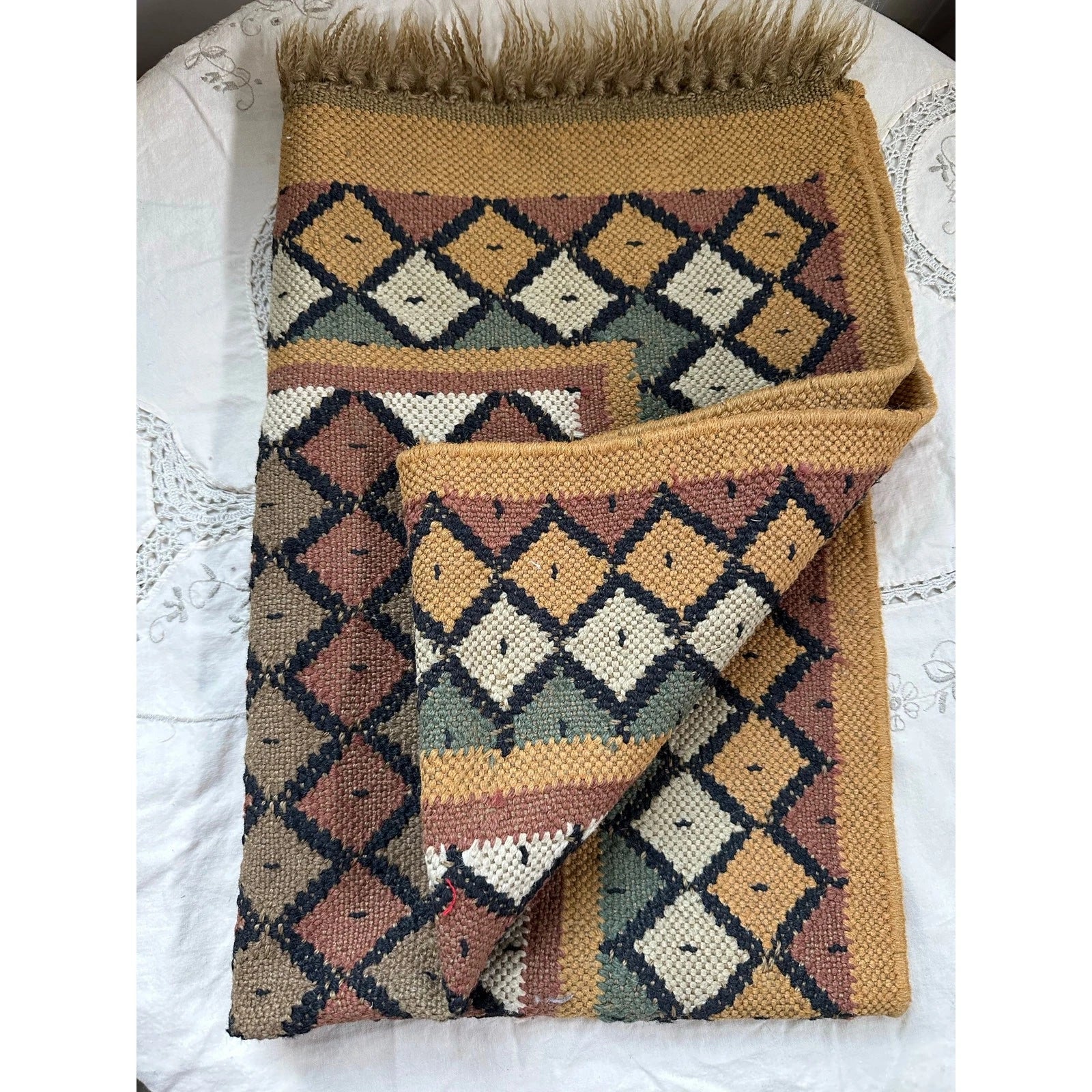 Wool Jute Rug Kilim Traditional Rustic Look Dhurrie Living Room Bedroom Carpet (KLM-73)