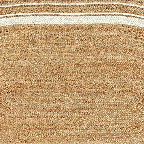 Ripaz Vogue Jute Rug Natural Jute Hand Braided Oval Shape Area Rug Hallway Rug Living Room Rug, Color - Beige + White Line