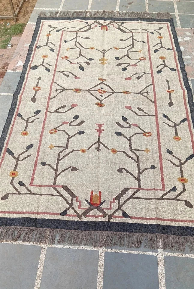 Tapis rectangulaire en jute naturel tressé à la main Ripaz pour décoration intérieure 