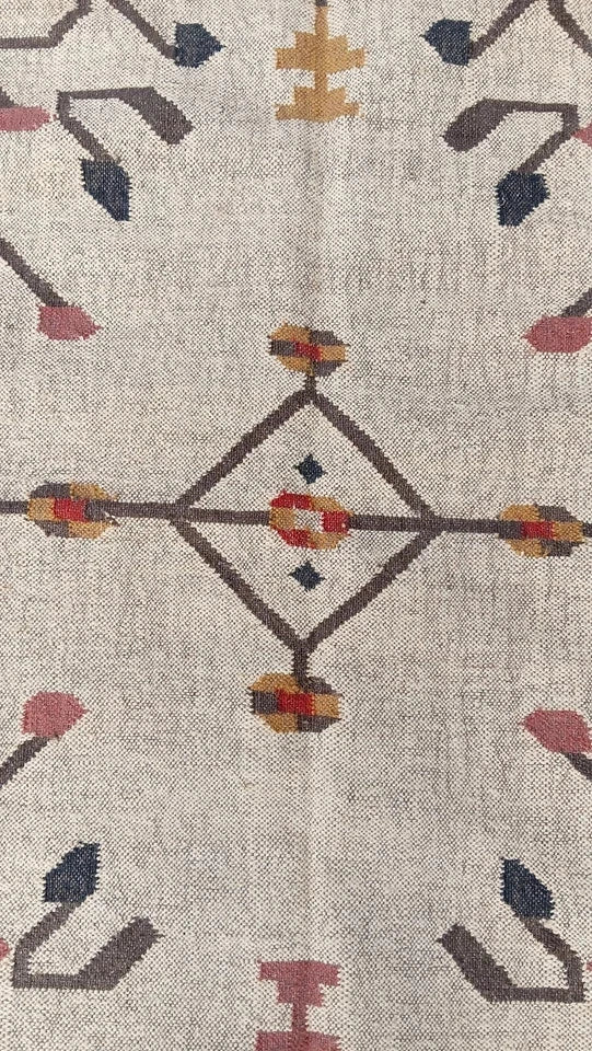 Wool Jute Rug Kilim Traditional Rustic Look Dhurrie Living Room Bedroom Carpet (KLM-72)