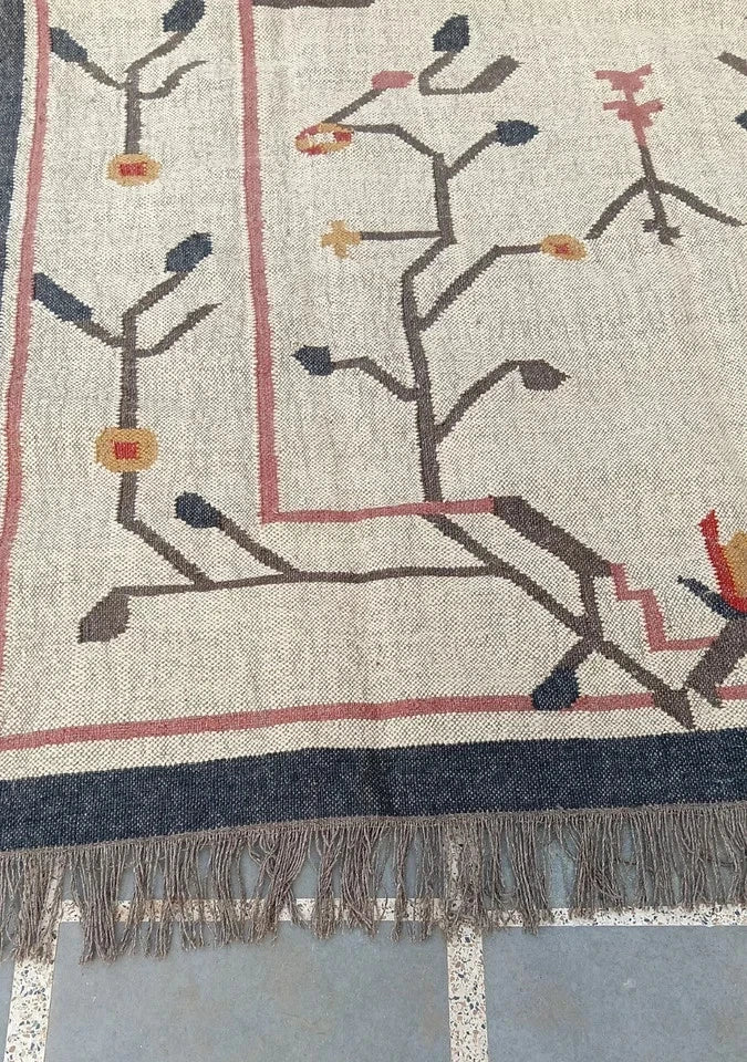 Wool Jute Rug Kilim Traditional Rustic Look Dhurrie Living Room Bedroom Carpet (KLM-72)