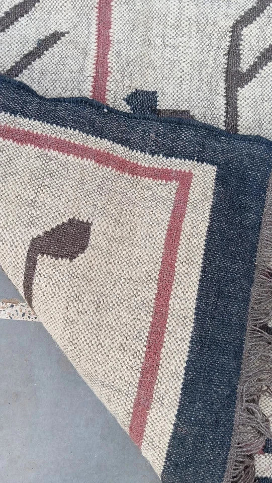 Wool Jute Rug Kilim Traditional Rustic Look Dhurrie Living Room Bedroom Carpet (KLM-72)