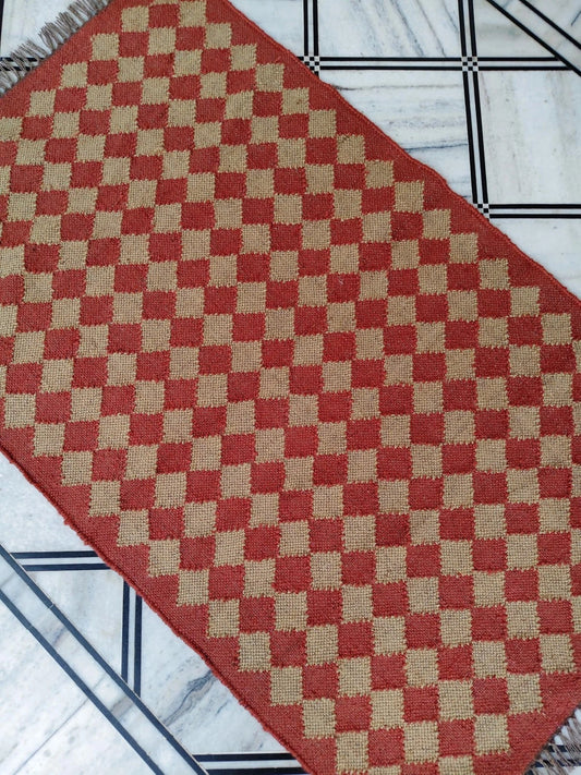 Wool Jute Rug Kilim Traditional Rustic Look Dhurrie Living Room Bedroom Carpet (KLM-71)