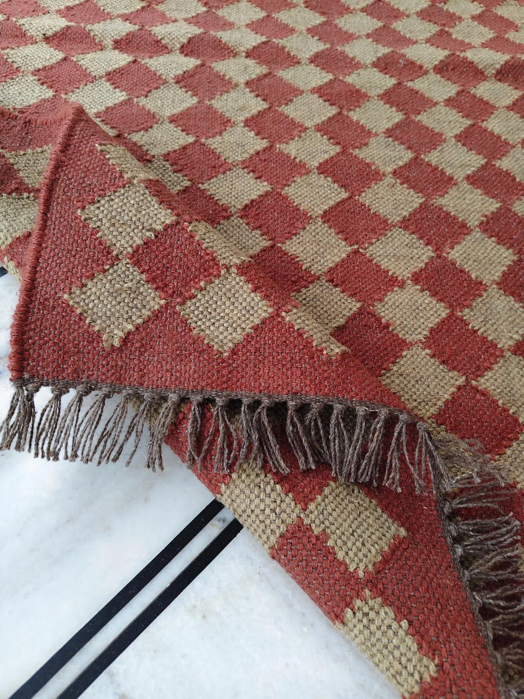 Wool Jute Rug Kilim Traditional Rustic Look Dhurrie Living Room Bedroom Carpet (KLM-71)