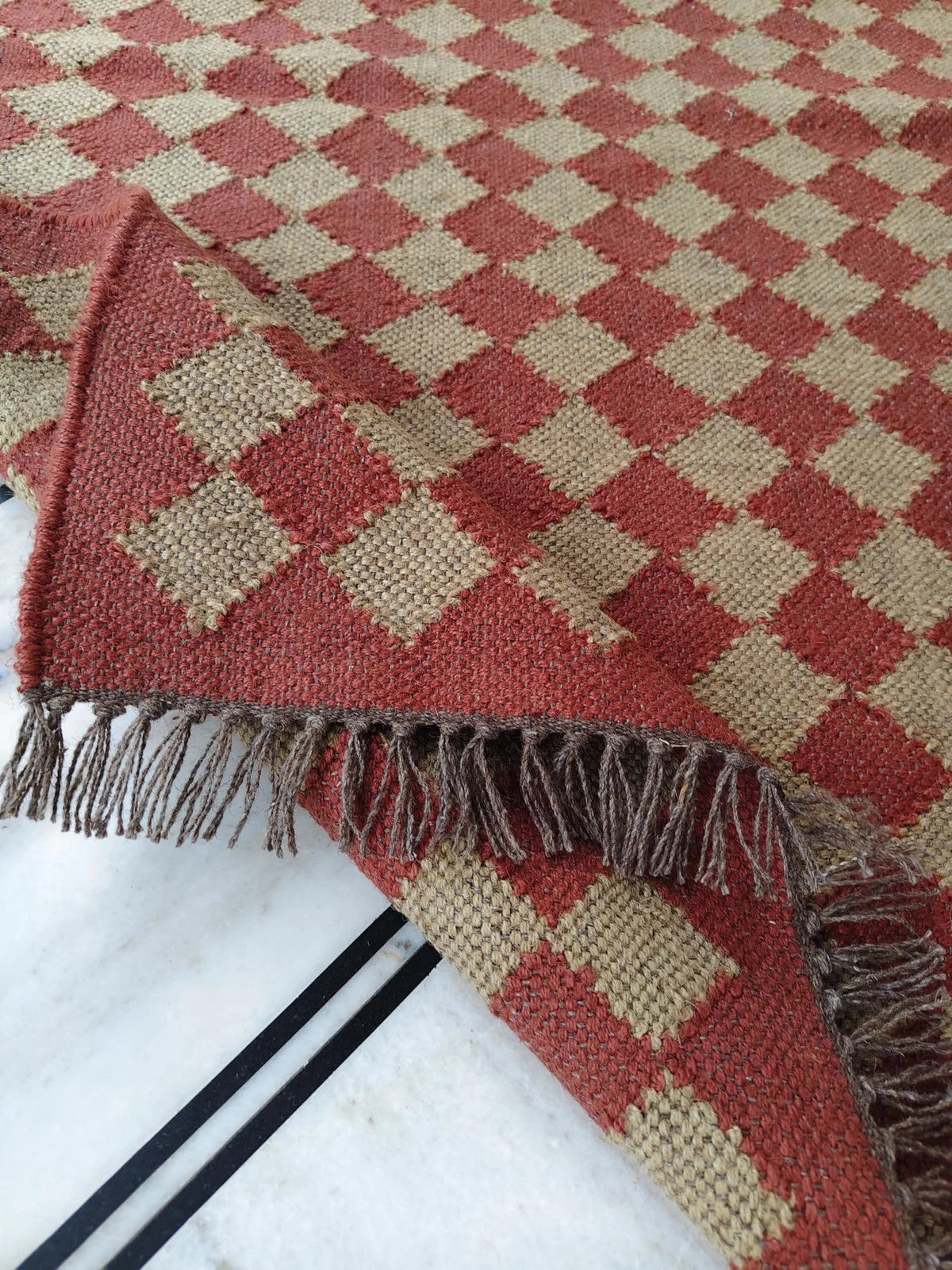 Wool Jute Rug Kilim Traditional Rustic Look Dhurrie Living Room Bedroom Carpet (KLM-71)