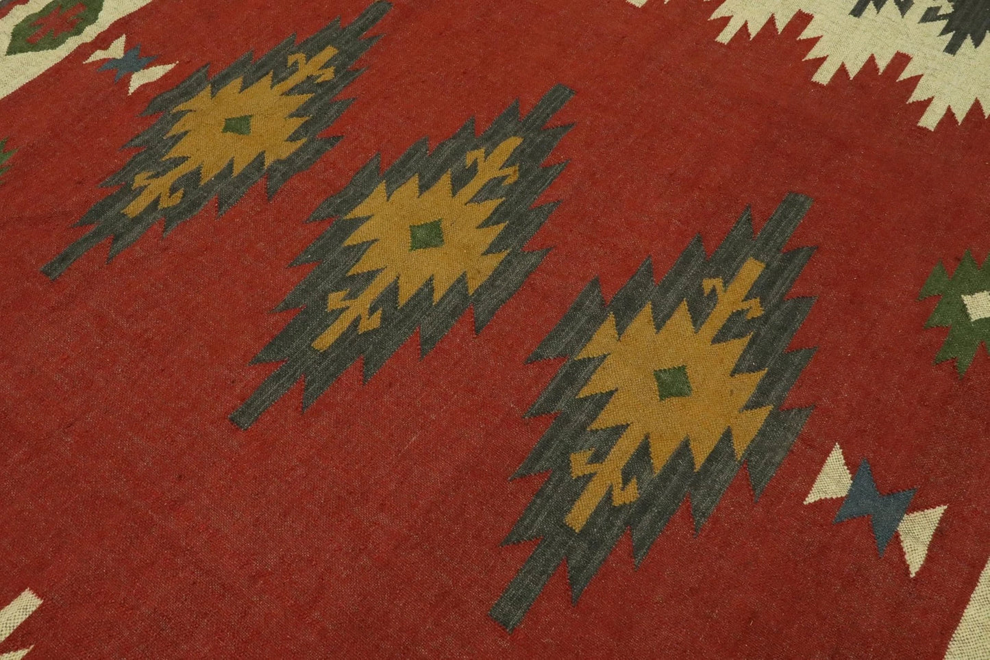 Wool Jute Rug Kilim Traditional Rustic Look Dhurrie Living Room Bedroom Carpet (KLM-70)